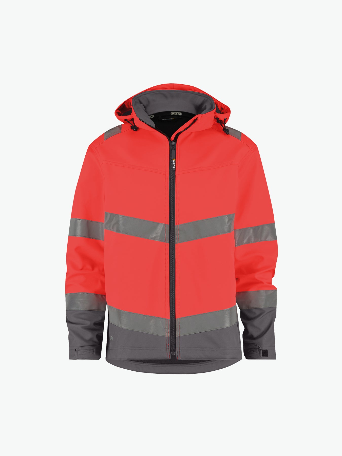 Dassy Malaga Hogezichtbaarheidssoftshelljas - Fluorood/Cementgrijs Werkjas Softshell HiVis Dassy