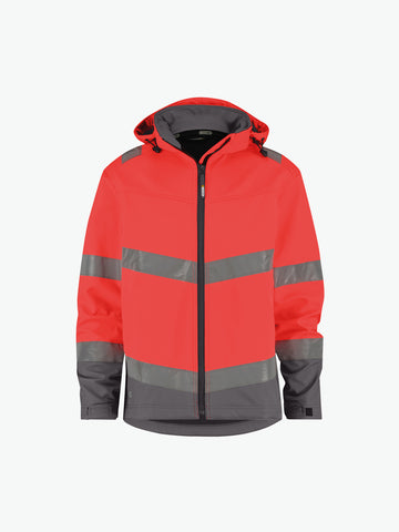 Dassy Malaga Hogezichtbaarheidssoftshelljas - Fluorood/Cementgrijs Werkjas Softshell HiVis Dassy