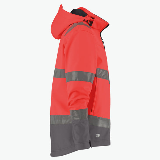 Dassy Malaga Hogezichtbaarheidssoftshelljas - Fluorood/Cementgrijs Werkjas Softshell HiVis Dassy