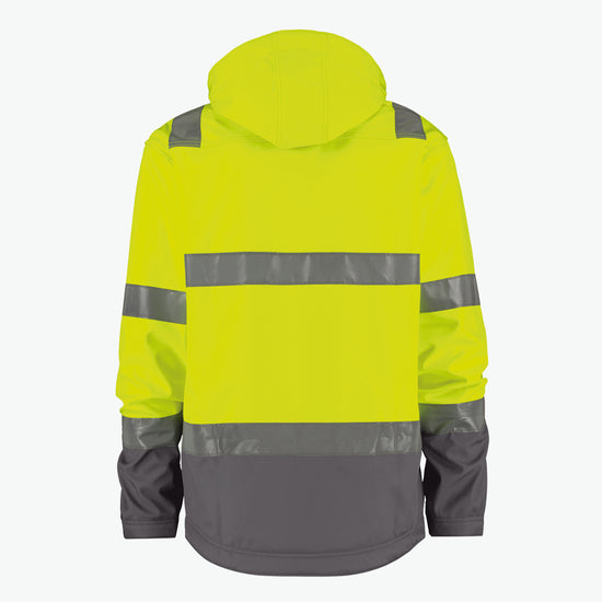 Dassy Malaga Hogezichtbaarheidssoftshelljas - Fluogeel/Cementgrijs Werkjas Softshell HiVis Dassy