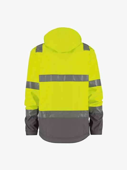 Dassy Malaga Hogezichtbaarheidssoftshelljas - Fluogeel/Cementgrijs Werkjas Softshell HiVis Dassy