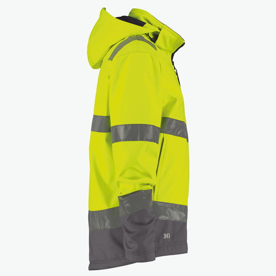 Dassy Malaga Hogezichtbaarheidssoftshelljas - Fluogeel/Cementgrijs Werkjas Softshell HiVis Dassy