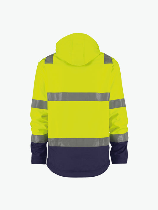 Dassy Malaga Hogezichtbaarheidssoftshelljas - Fluogeel/Marineblauw Werkjas Softshell HiVis Dassy
