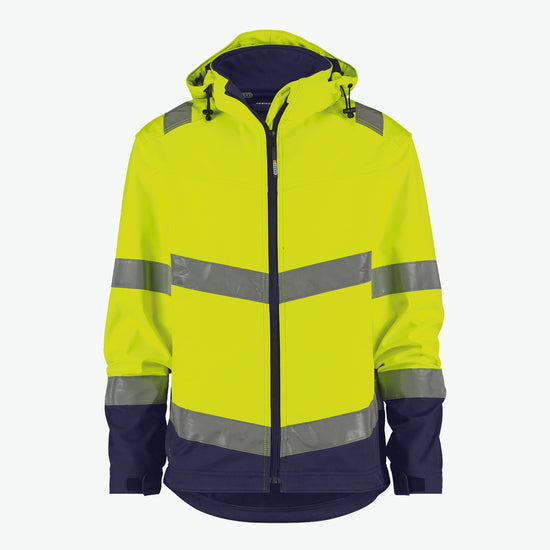 Dassy Malaga Hogezichtbaarheidssoftshelljas - Fluogeel/Marineblauw Werkjas Softshell HiVis Dassy