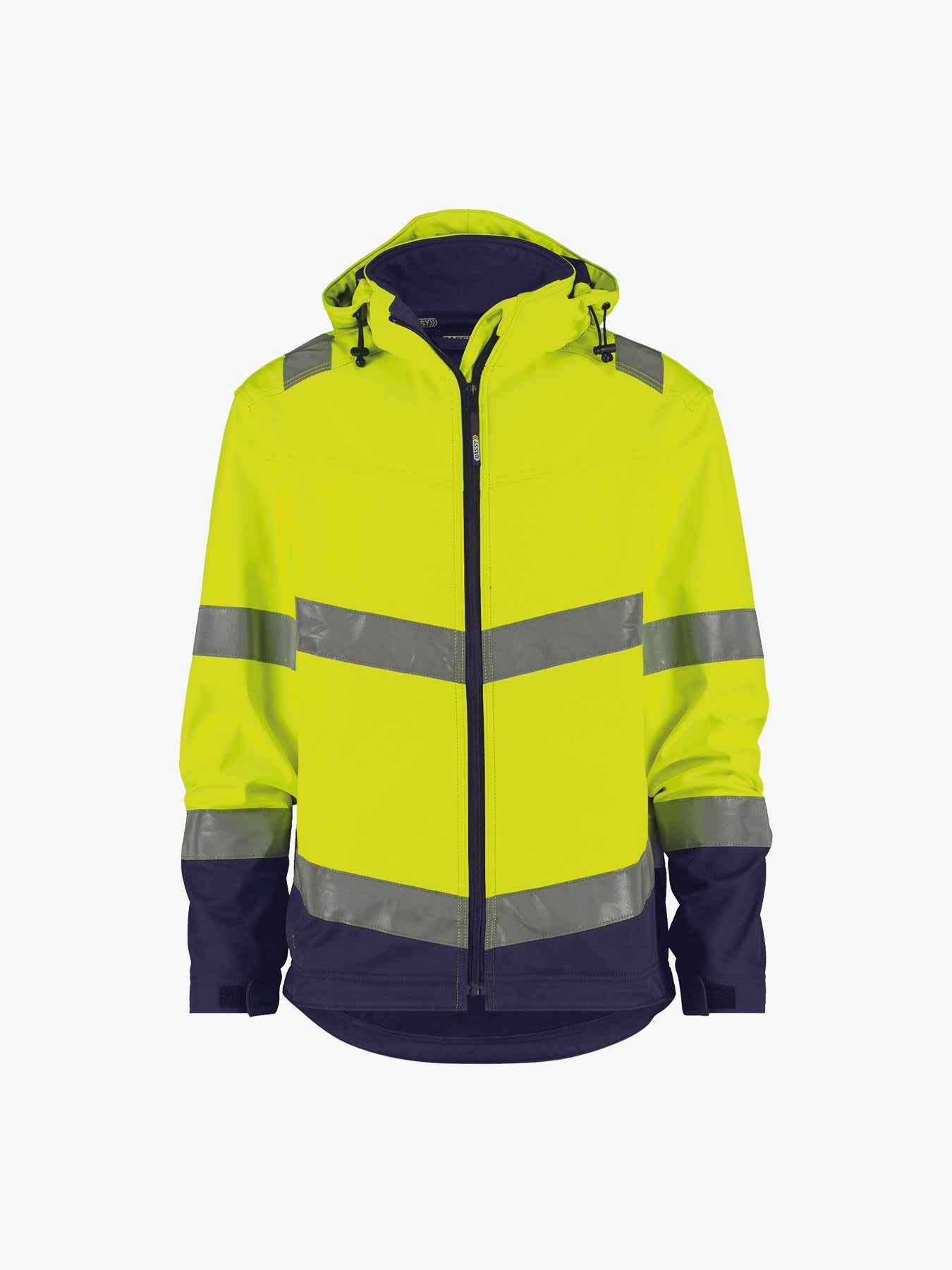 Dassy Malaga Hogezichtbaarheidssoftshelljas - Fluogeel/Marineblauw Werkjas Softshell HiVis Dassy
