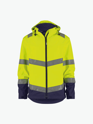 Dassy Malaga Hogezichtbaarheidssoftshelljas - Fluogeel/Marineblauw Werkjas Softshell HiVis Dassy