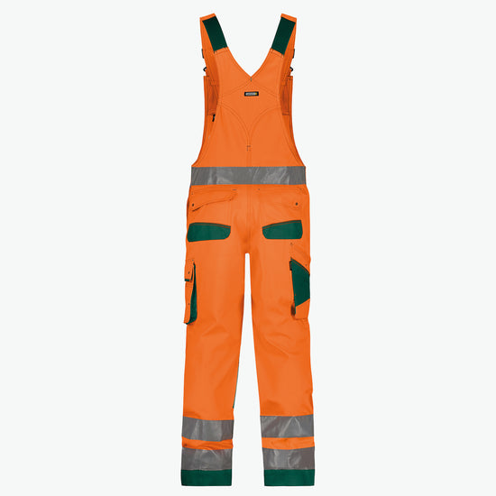 Dassy Malmedy Hogezichtbaarheidsbretelbroek met kniezakken - Fluo-Oranje/Flessengroen Werkbroek HiVis Dassy