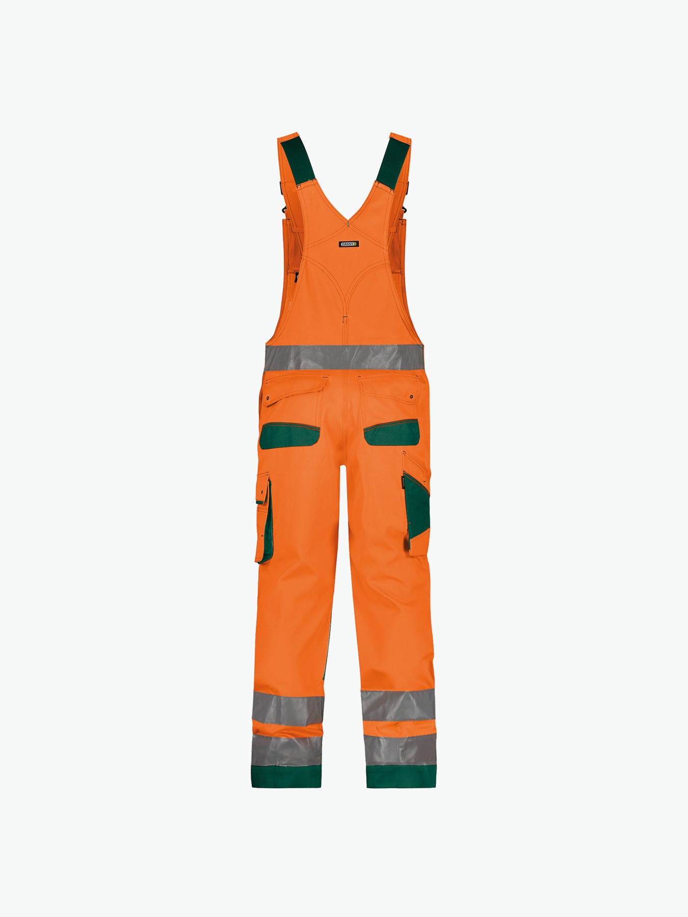Dassy Malmedy Hogezichtbaarheidsbretelbroek met kniezakken - Fluo-Oranje/Flessengroen Werkbroek HiVis Dassy