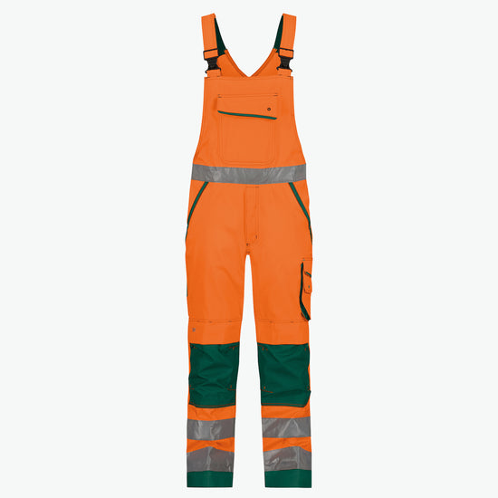 Dassy Malmedy Hogezichtbaarheidsbretelbroek met kniezakken - Fluo-Oranje/Flessengroen Werkbroek HiVis Dassy