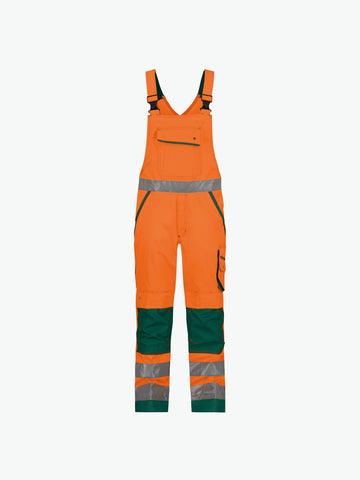 Dassy Malmedy Hogezichtbaarheidsbretelbroek met kniezakken - Fluo-Oranje/Flessengroen Werkbroek HiVis Dassy