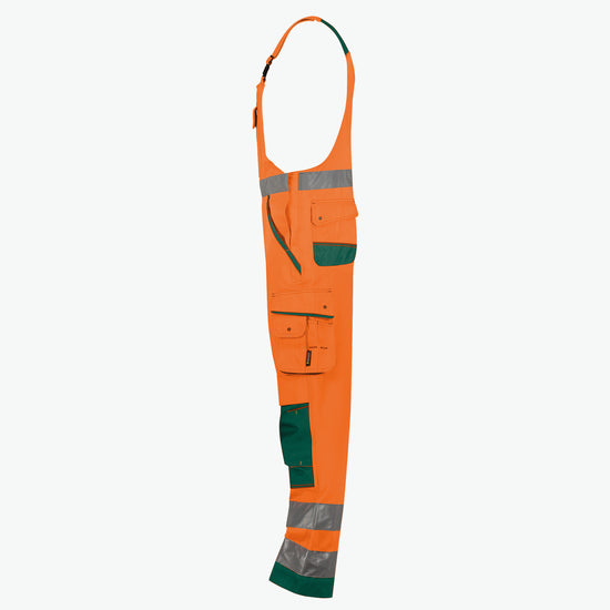 Dassy Malmedy Hogezichtbaarheidsbretelbroek met kniezakken - Fluo-Oranje/Flessengroen Werkbroek HiVis Dassy