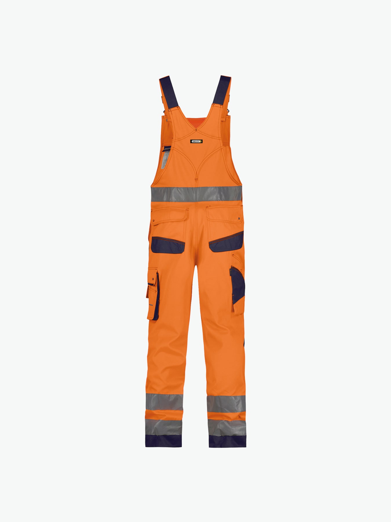 Dassy Malmedy Hogezichtbaarheidsbretelbroek met kniezakken - Fluo-Oranje/Marineblauw Werkbroek HiVis Dassy
