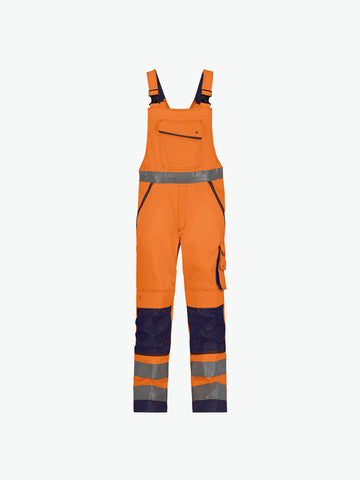 Dassy Malmedy Hogezichtbaarheidsbretelbroek met kniezakken - Fluo-Oranje/Marineblauw Werkbroek HiVis Dassy