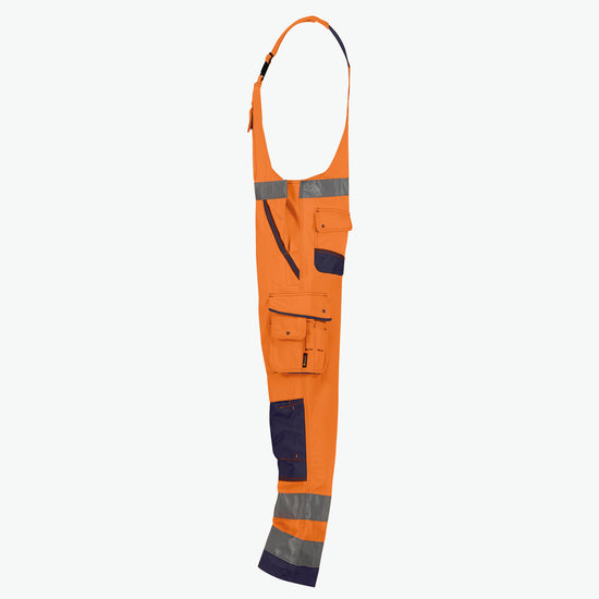 Dassy Malmedy Hogezichtbaarheidsbretelbroek met kniezakken - Fluo-Oranje/Marineblauw Werkbroek HiVis Dassy