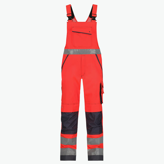 Dassy Malmedy Hogezichtbaarheidsbretelbroek met kniezakken - Fluorood/Cementgrijs Werkbroek Dassy