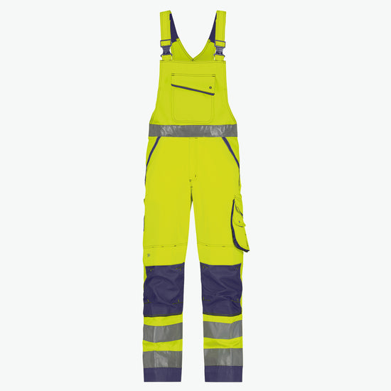Dassy Malmedy Hogezichtbaarheidsbretelbroek met kniezakken - Fluogeel/Marineblauw Werkbroek HiVis Dassy