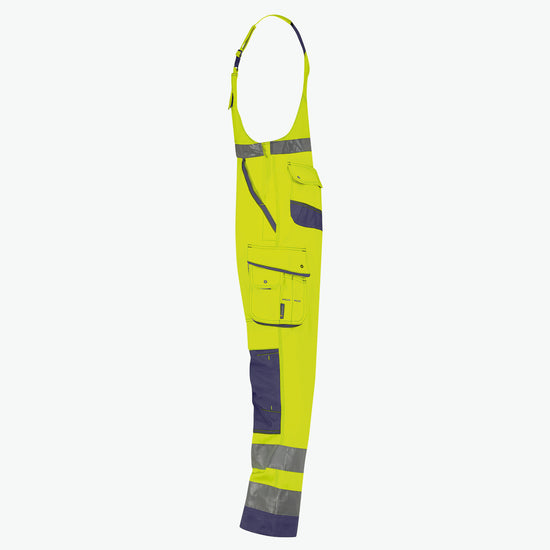 Dassy Malmedy Hogezichtbaarheidsbretelbroek met kniezakken - Fluogeel/Marineblauw Werkbroek HiVis Dassy