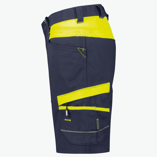Dassy Manilla Women Werkshort met stretch voor dames - Nachtblauw/Fluogeel Korte Werkbroek Dames Dassy