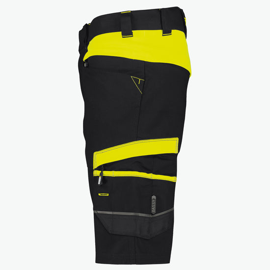 Dassy Manilla Werkshort met stretch - Zwart/Fluogeel Korte Werkbroek Dassy