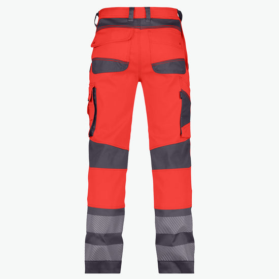 Dassy Minnesota Stretch hogezichtbaarheidsbroek - Fluorood/Cementgrijs Werkbroek HiVis Dassy