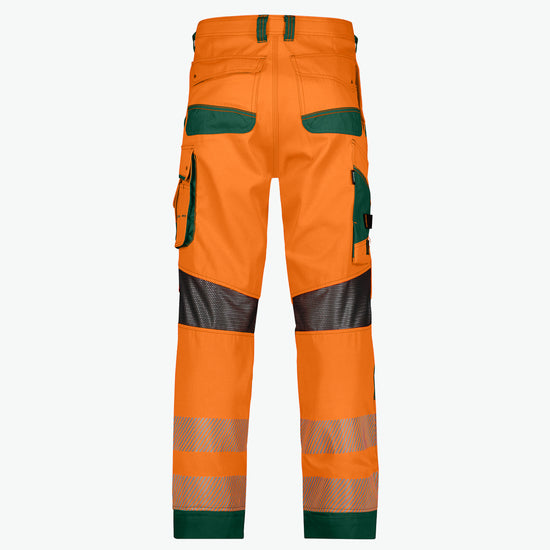 Dassy Odessa Zomer hogezichtbaarheidsbroek met kniezakken - Fluo-Oranje/Flessengroen Werkbroek Hivis Dassy