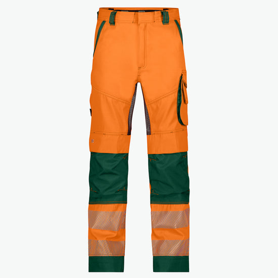 Dassy Odessa Zomer hogezichtbaarheidsbroek met kniezakken - Fluo-Oranje/Flessengroen Werkbroek Hivis Dassy