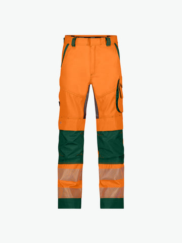 Dassy Odessa Zomer hogezichtbaarheidsbroek met kniezakken - Fluo-Oranje/Flessengroen Werkbroek Hivis Dassy