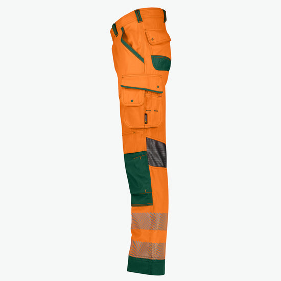 Dassy Odessa Zomer hogezichtbaarheidsbroek met kniezakken - Fluo-Oranje/Flessengroen Werkbroek Hivis Dassy