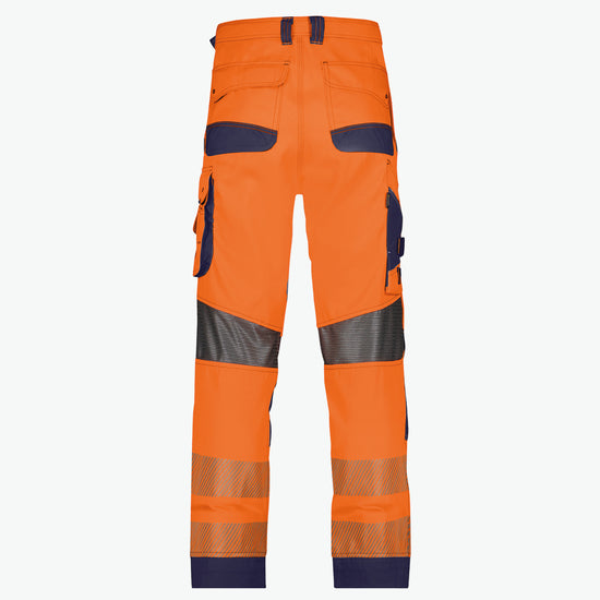 Dassy Odessa Zomer hogezichtbaarheidsbroek met kniezakken - Fluo-Oranje/Marineblauw Werkbroek Hivis Dassy
