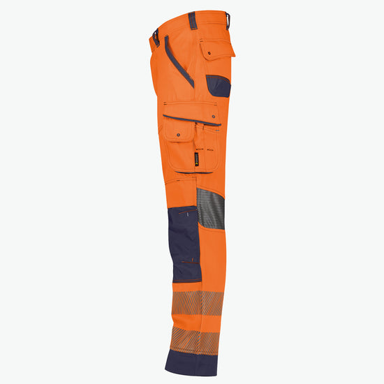 Dassy Odessa Zomer hogezichtbaarheidsbroek met kniezakken - Fluo-Oranje/Marineblauw Werkbroek Hivis Dassy