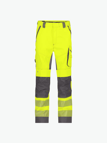 Dassy Odessa Zomer hogezichtbaarheidsbroek met kniezakken - Fluogeel/Cementgrijs Werkbroek Hivis Dassy