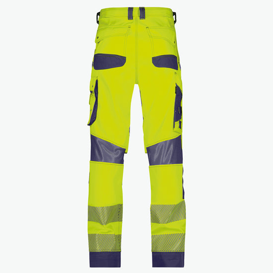 Dassy Odessa Zomer hogezichtbaarheidsbroek met kniezakken - Fluogeel/Marineblauw Werkbroek HiVis Dassy