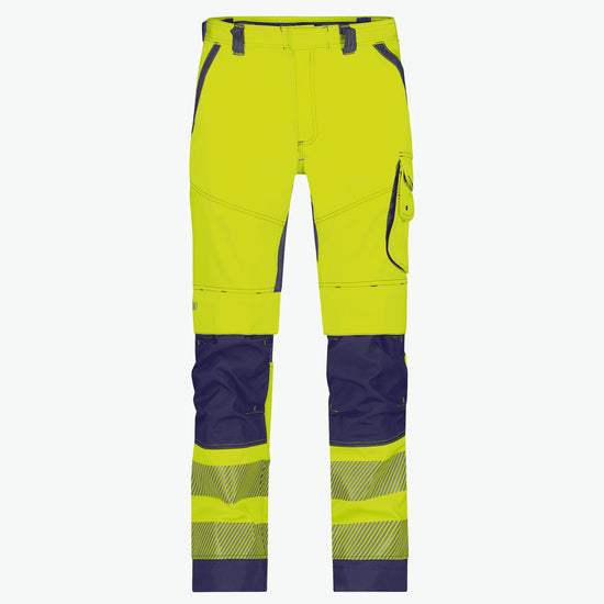 Dassy Odessa Zomer hogezichtbaarheidsbroek met kniezakken - Fluogeel/Marineblauw Werkbroek HiVis Dassy