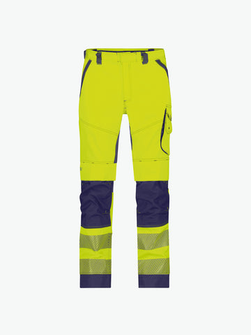 Dassy Odessa Zomer hogezichtbaarheidsbroek met kniezakken - Fluogeel/Marineblauw Werkbroek HiVis Dassy