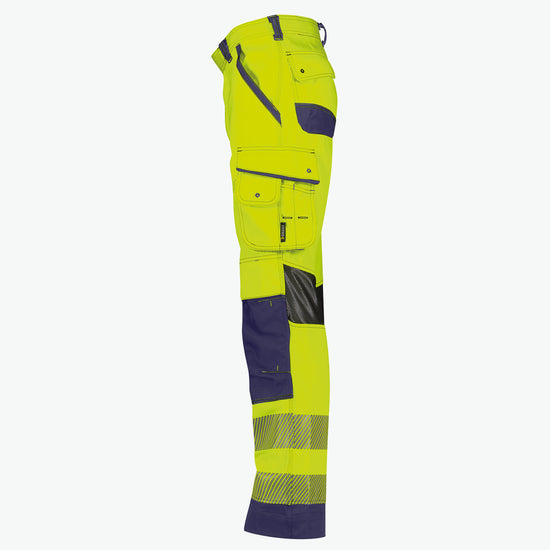 Dassy Odessa Zomer hogezichtbaarheidsbroek met kniezakken - Fluogeel/Marineblauw Werkbroek HiVis Dassy
