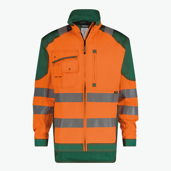 Dassy Orlando Hoge zichtbaarheidsvest - Fluo-Oranje/Flessengroen Werkjas Hivis Dassy