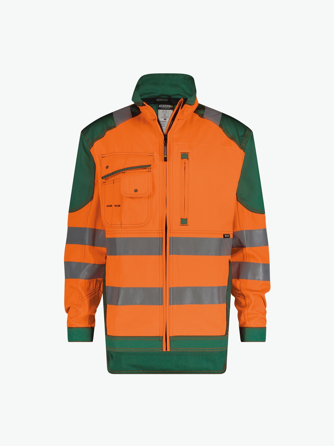 Dassy Orlando Hoge zichtbaarheidsvest - Fluo-Oranje/Flessengroen Werkjas Hivis Dassy
