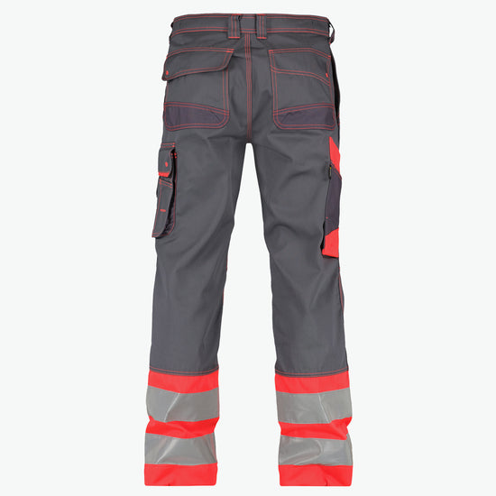 Dassy Phoenix Hogezichtbaarheidsbroek - Cementgrijs/Fluorood Werkbroek HiVis Dassy