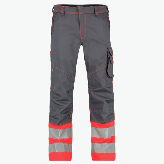 Dassy Phoenix Hogezichtbaarheidsbroek - Cementgrijs/Fluorood Werkbroek HiVis Dassy