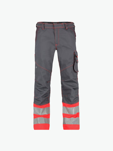 Dassy Phoenix Hogezichtbaarheidsbroek - Cementgrijs/Fluorood Werkbroek HiVis Dassy