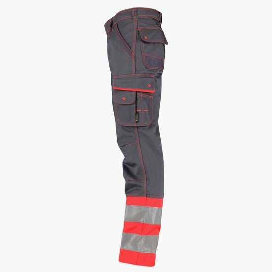 Dassy Phoenix Hogezichtbaarheidsbroek - Cementgrijs/Fluorood Werkbroek HiVis Dassy