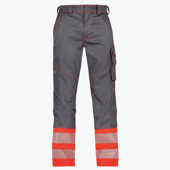 Dassy Princeton Stretch hogezichtbaarheidsbroek - Cementgrijs/Fluorood Werkbroek HiVis Dassy