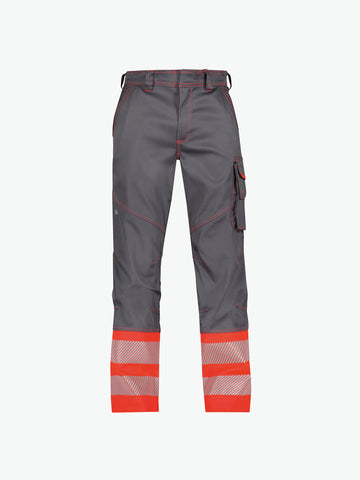 Dassy Princeton Stretch hogezichtbaarheidsbroek - Cementgrijs/Fluorood Werkbroek HiVis Dassy