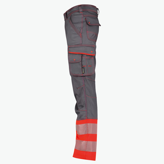 Dassy Princeton Stretch hogezichtbaarheidsbroek - Cementgrijs/Fluorood Werkbroek HiVis Dassy