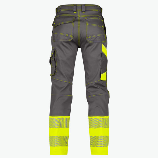 Dassy Princeton Stretch hogezichtbaarheidsbroek - Cementgrijs/Fluogeel Werkbroek HiVis Dassy