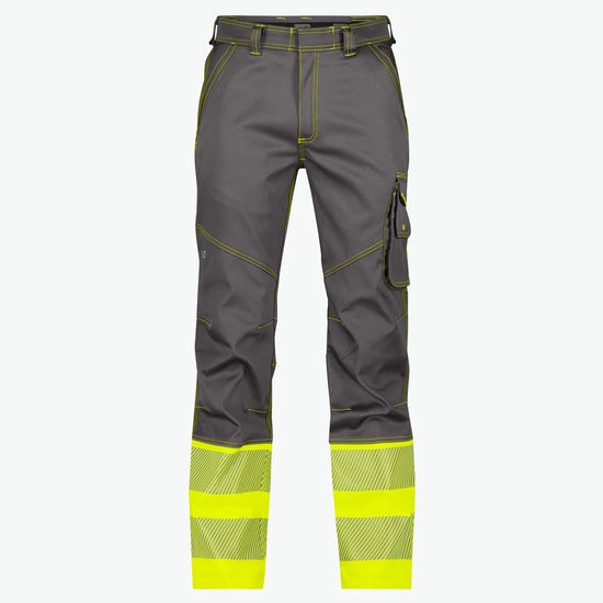 Dassy Princeton Stretch hogezichtbaarheidsbroek - Cementgrijs/Fluogeel Werkbroek HiVis Dassy