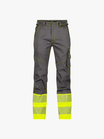 Dassy Princeton Stretch hogezichtbaarheidsbroek - Cementgrijs/Fluogeel Werkbroek HiVis Dassy