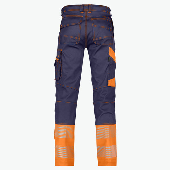 Dassy Princeton Stretch hogezichtbaarheidsbroek - Marineblauw/Fluo-Oranje Werkbroek HiVis Dassy