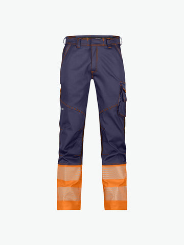 Dassy Princeton Stretch hogezichtbaarheidsbroek - Marineblauw/Fluo-Oranje Werkbroek HiVis Dassy