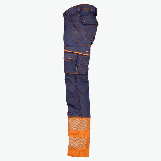 Dassy Princeton Stretch hogezichtbaarheidsbroek - Marineblauw/Fluo-Oranje Werkbroek HiVis Dassy